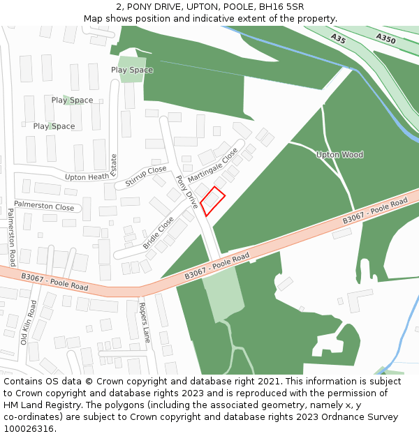 2, PONY DRIVE, UPTON, POOLE, BH16 5SR: Location map and indicative extent of plot