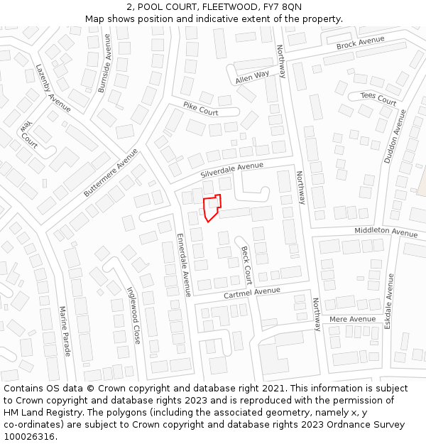 2, POOL COURT, FLEETWOOD, FY7 8QN: Location map and indicative extent of plot