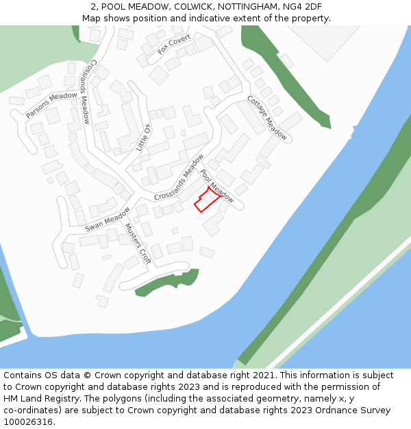 2, POOL MEADOW, COLWICK, NOTTINGHAM, NG4 2DF: Location map and indicative extent of plot