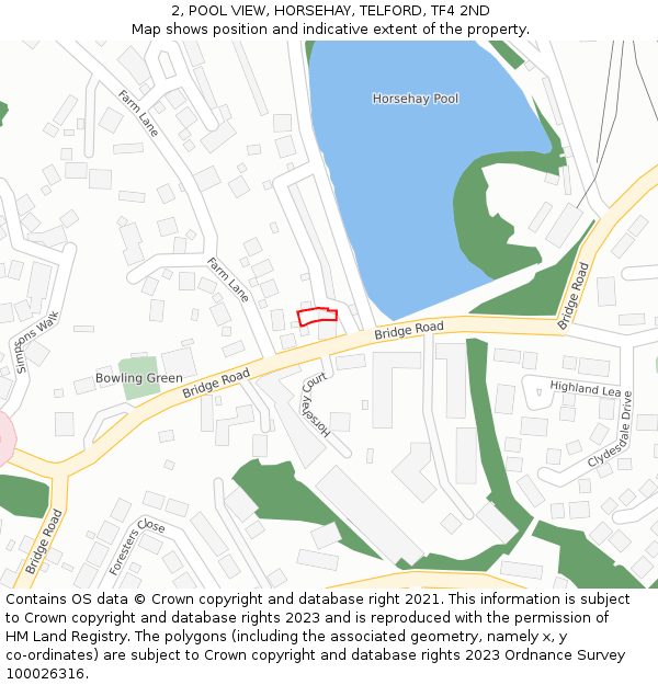 2, POOL VIEW, HORSEHAY, TELFORD, TF4 2ND: Location map and indicative extent of plot