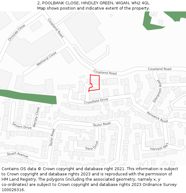 2, POOLBANK CLOSE, HINDLEY GREEN, WIGAN, WN2 4GL: Location map and indicative extent of plot