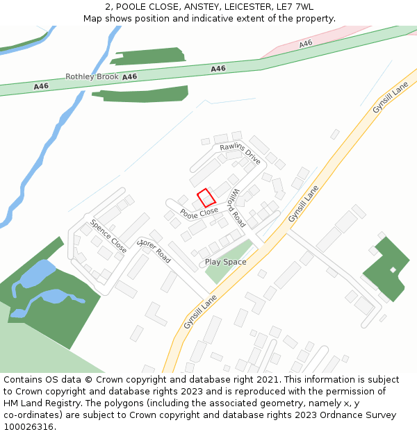 2, POOLE CLOSE, ANSTEY, LEICESTER, LE7 7WL: Location map and indicative extent of plot