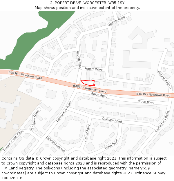 2, POPERT DRIVE, WORCESTER, WR5 1SY: Location map and indicative extent of plot