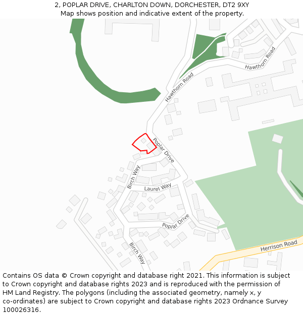 2, POPLAR DRIVE, CHARLTON DOWN, DORCHESTER, DT2 9XY: Location map and indicative extent of plot