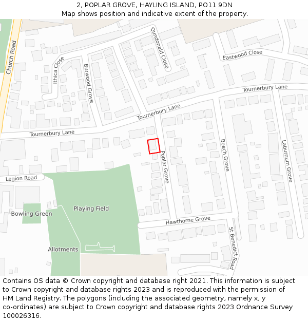 2, POPLAR GROVE, HAYLING ISLAND, PO11 9DN: Location map and indicative extent of plot