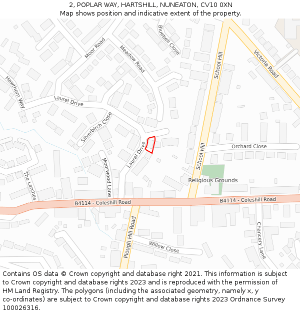 2, POPLAR WAY, HARTSHILL, NUNEATON, CV10 0XN: Location map and indicative extent of plot