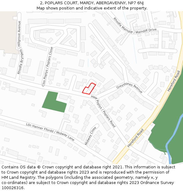 2, POPLARS COURT, MARDY, ABERGAVENNY, NP7 6NJ: Location map and indicative extent of plot