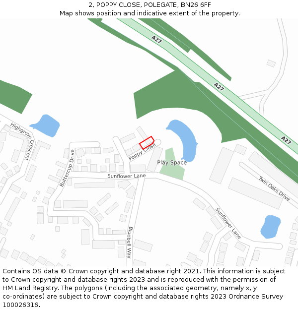 2, POPPY CLOSE, POLEGATE, BN26 6FF: Location map and indicative extent of plot