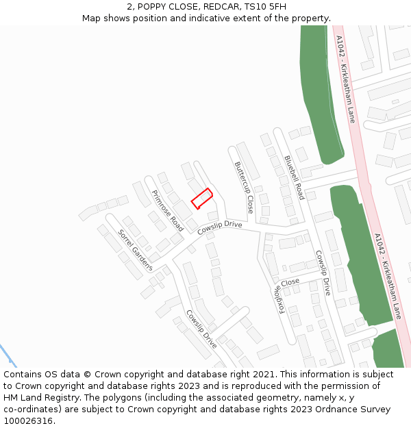 2, POPPY CLOSE, REDCAR, TS10 5FH: Location map and indicative extent of plot