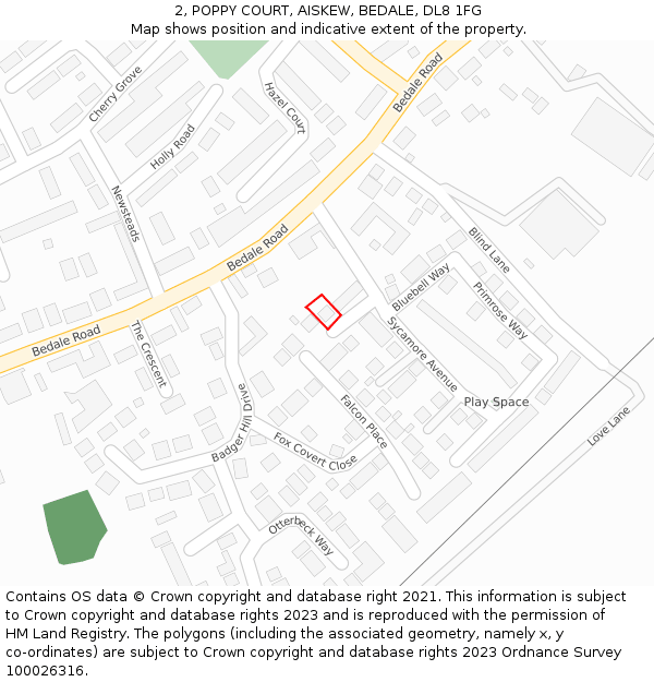 2, POPPY COURT, AISKEW, BEDALE, DL8 1FG: Location map and indicative extent of plot