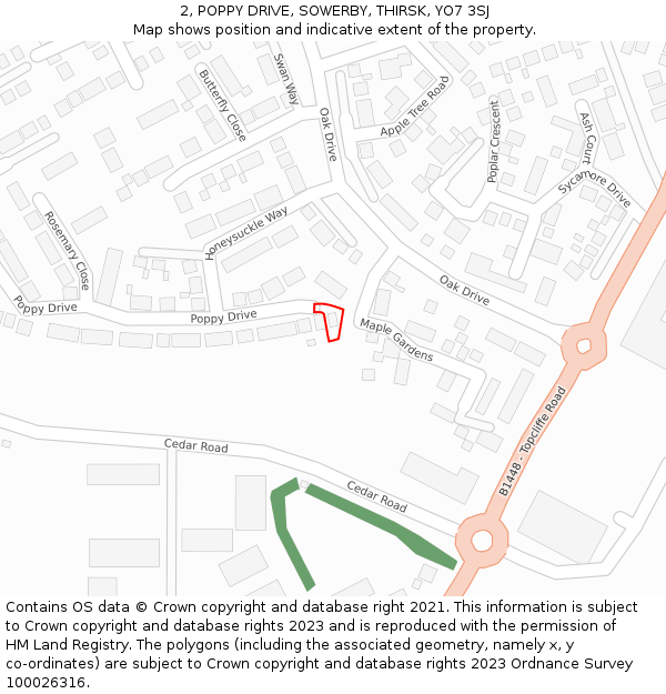 2, POPPY DRIVE, SOWERBY, THIRSK, YO7 3SJ: Location map and indicative extent of plot