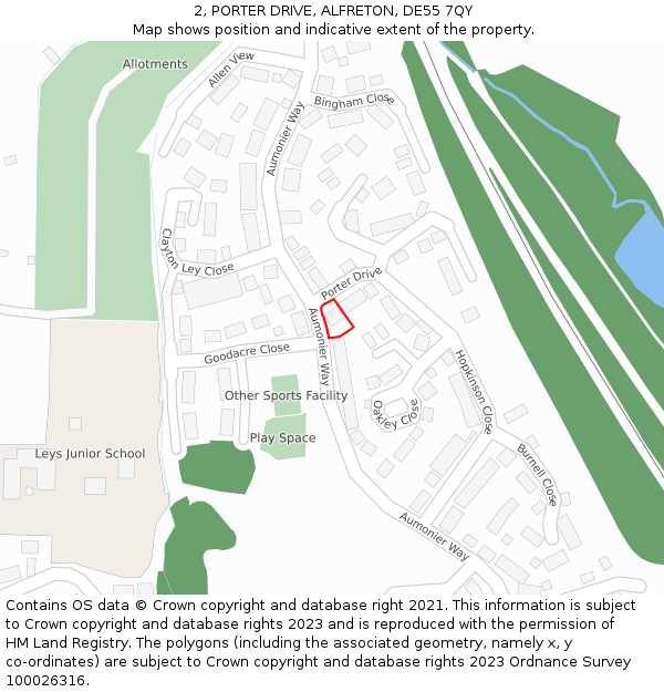 2, PORTER DRIVE, ALFRETON, DE55 7QY: Location map and indicative extent of plot