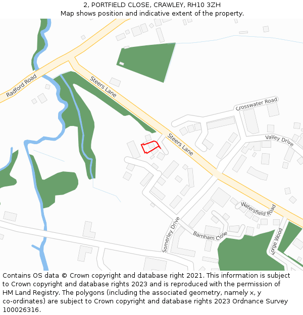 2, PORTFIELD CLOSE, CRAWLEY, RH10 3ZH: Location map and indicative extent of plot