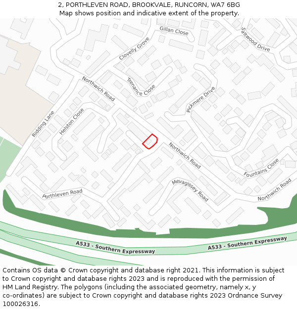 2, PORTHLEVEN ROAD, BROOKVALE, RUNCORN, WA7 6BG: Location map and indicative extent of plot