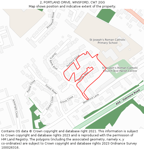 2, PORTLAND DRIVE, WINSFORD, CW7 2GG: Location map and indicative extent of plot