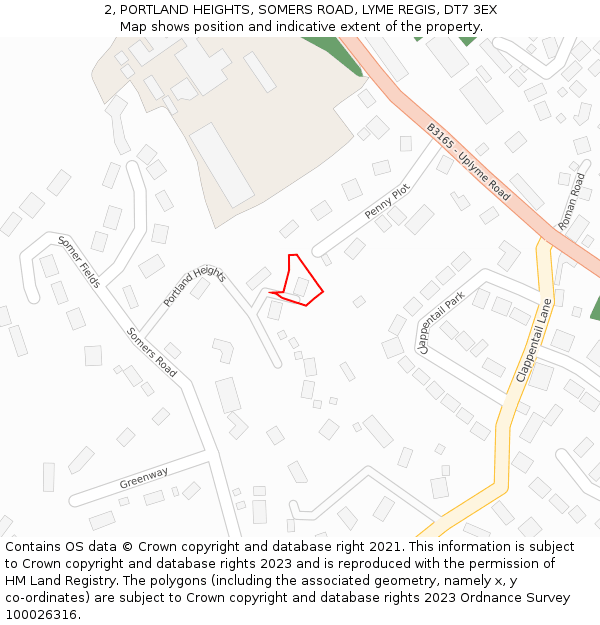 2, PORTLAND HEIGHTS, SOMERS ROAD, LYME REGIS, DT7 3EX: Location map and indicative extent of plot