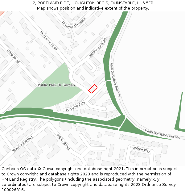 2, PORTLAND RIDE, HOUGHTON REGIS, DUNSTABLE, LU5 5FP: Location map and indicative extent of plot