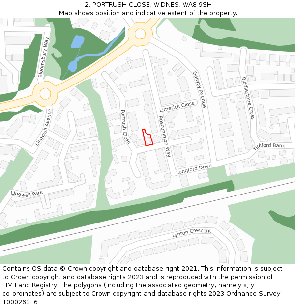 2, PORTRUSH CLOSE, WIDNES, WA8 9SH: Location map and indicative extent of plot