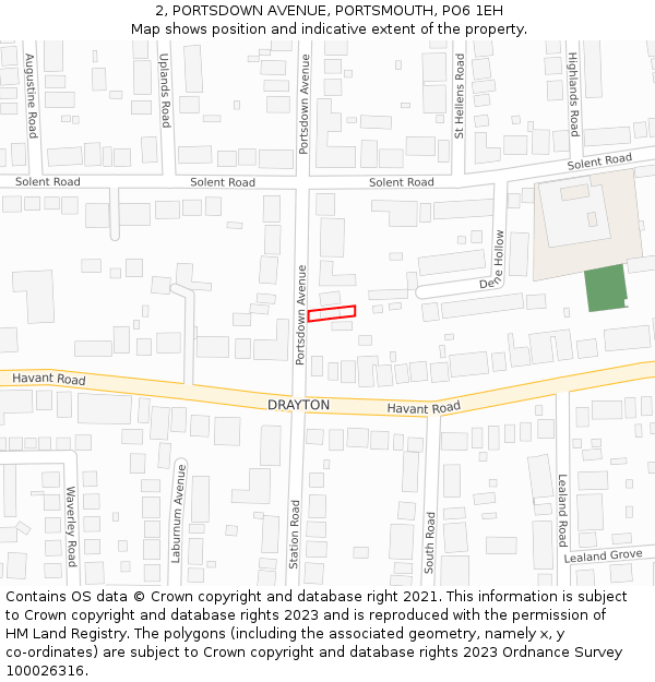 2, PORTSDOWN AVENUE, PORTSMOUTH, PO6 1EH: Location map and indicative extent of plot