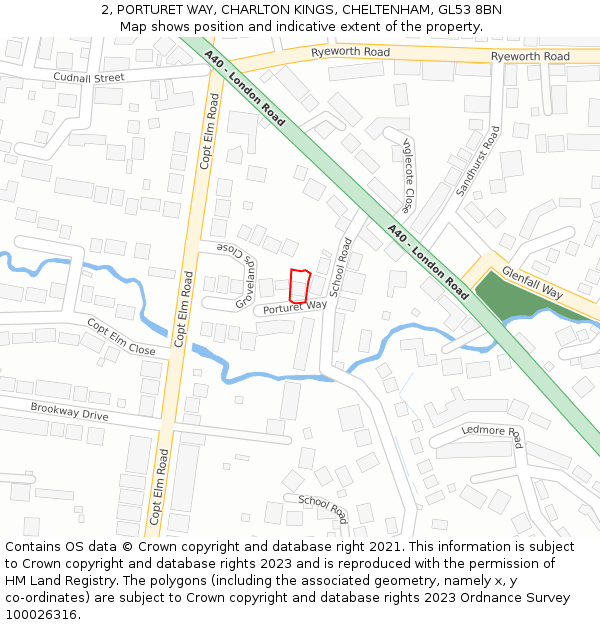 2, PORTURET WAY, CHARLTON KINGS, CHELTENHAM, GL53 8BN: Location map and indicative extent of plot