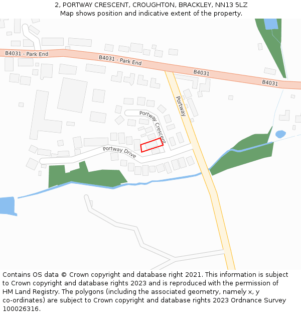 2, PORTWAY CRESCENT, CROUGHTON, BRACKLEY, NN13 5LZ: Location map and indicative extent of plot