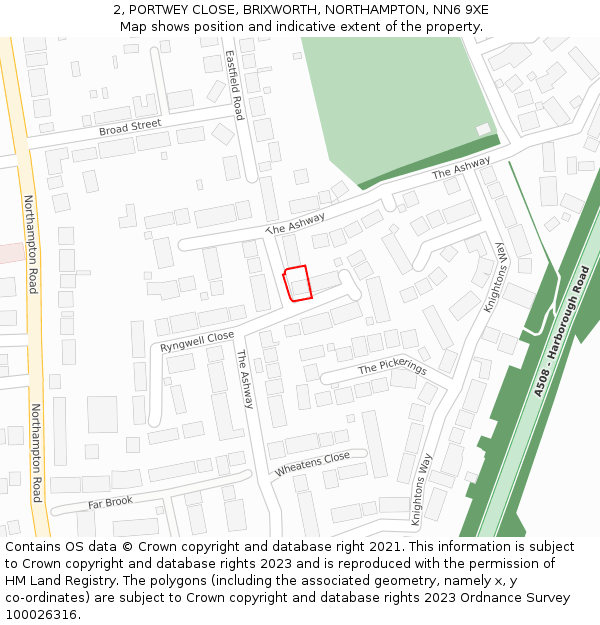 2, PORTWEY CLOSE, BRIXWORTH, NORTHAMPTON, NN6 9XE: Location map and indicative extent of plot
