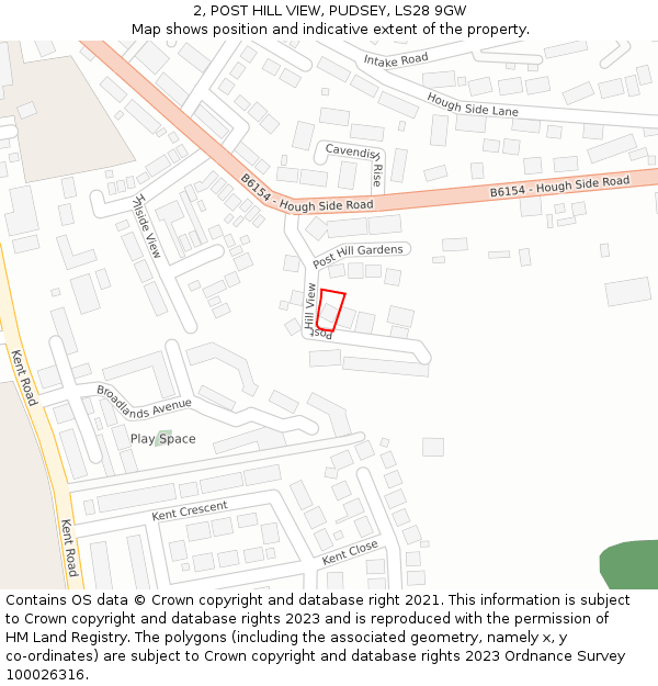 2, POST HILL VIEW, PUDSEY, LS28 9GW: Location map and indicative extent of plot