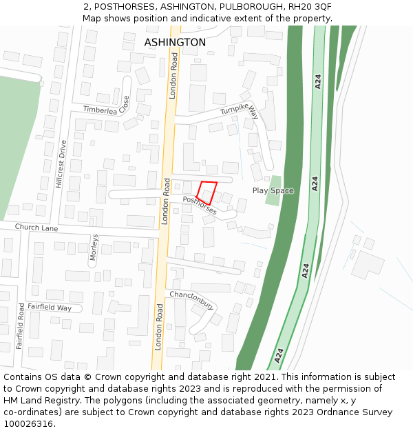 2, POSTHORSES, ASHINGTON, PULBOROUGH, RH20 3QF: Location map and indicative extent of plot