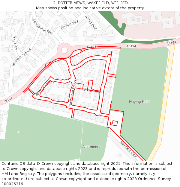 2, POTTER MEWS, WAKEFIELD, WF1 3FD: Location map and indicative extent of plot