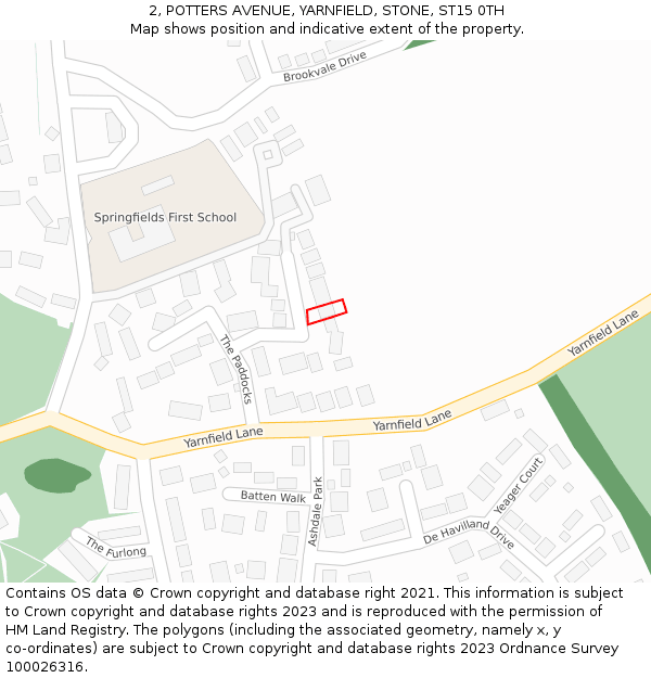 2, POTTERS AVENUE, YARNFIELD, STONE, ST15 0TH: Location map and indicative extent of plot