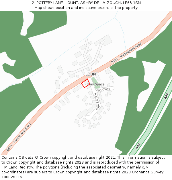 2, POTTERY LANE, LOUNT, ASHBY-DE-LA-ZOUCH, LE65 1SN: Location map and indicative extent of plot