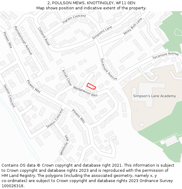 2, POULSON MEWS, KNOTTINGLEY, WF11 0EN: Location map and indicative extent of plot