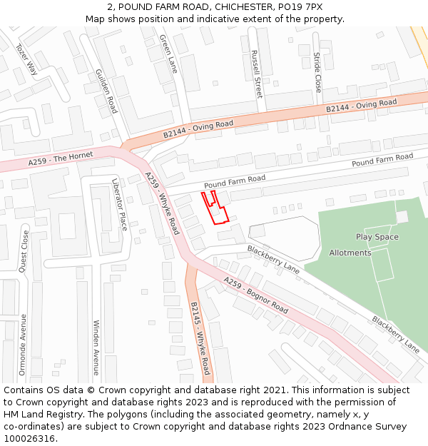2, POUND FARM ROAD, CHICHESTER, PO19 7PX: Location map and indicative extent of plot