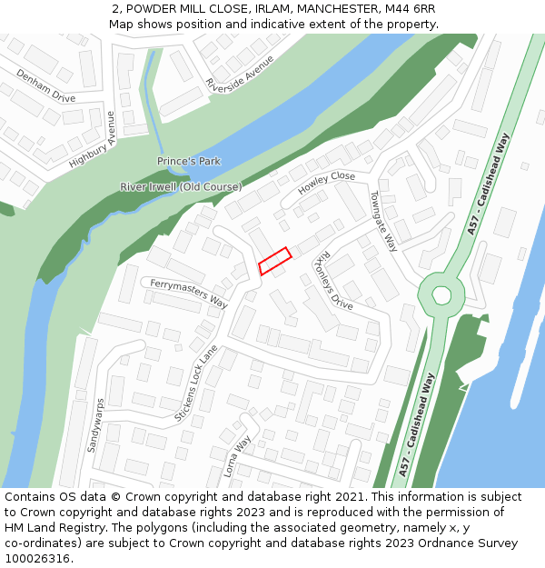 2, POWDER MILL CLOSE, IRLAM, MANCHESTER, M44 6RR: Location map and indicative extent of plot