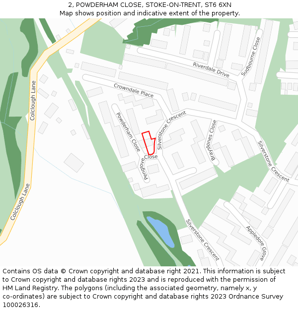 2, POWDERHAM CLOSE, STOKE-ON-TRENT, ST6 6XN: Location map and indicative extent of plot