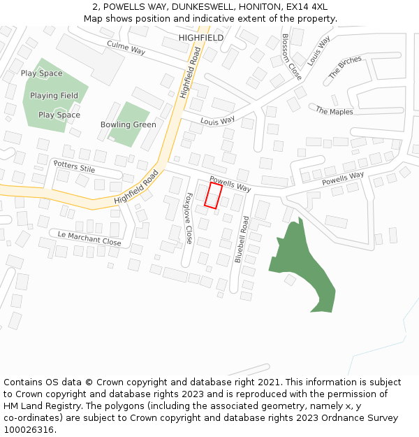 2, POWELLS WAY, DUNKESWELL, HONITON, EX14 4XL: Location map and indicative extent of plot