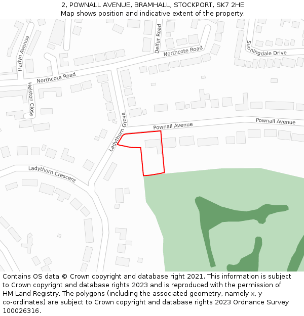2, POWNALL AVENUE, BRAMHALL, STOCKPORT, SK7 2HE: Location map and indicative extent of plot