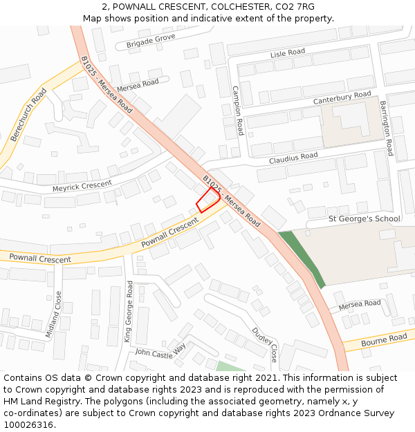 2, POWNALL CRESCENT, COLCHESTER, CO2 7RG: Location map and indicative extent of plot