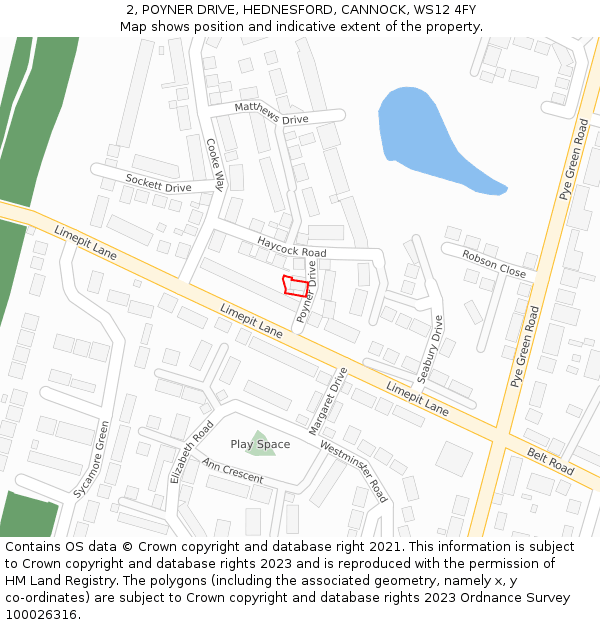 2, POYNER DRIVE, HEDNESFORD, CANNOCK, WS12 4FY: Location map and indicative extent of plot