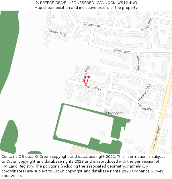 2, PREECE DRIVE, HEDNESFORD, CANNOCK, WS12 4UG: Location map and indicative extent of plot