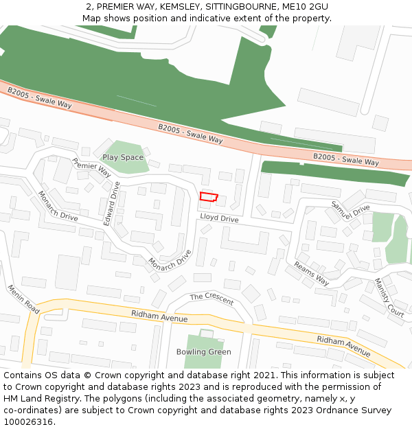 2, PREMIER WAY, KEMSLEY, SITTINGBOURNE, ME10 2GU: Location map and indicative extent of plot