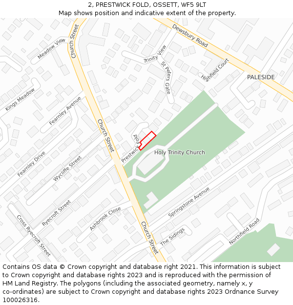 2, PRESTWICK FOLD, OSSETT, WF5 9LT: Location map and indicative extent of plot