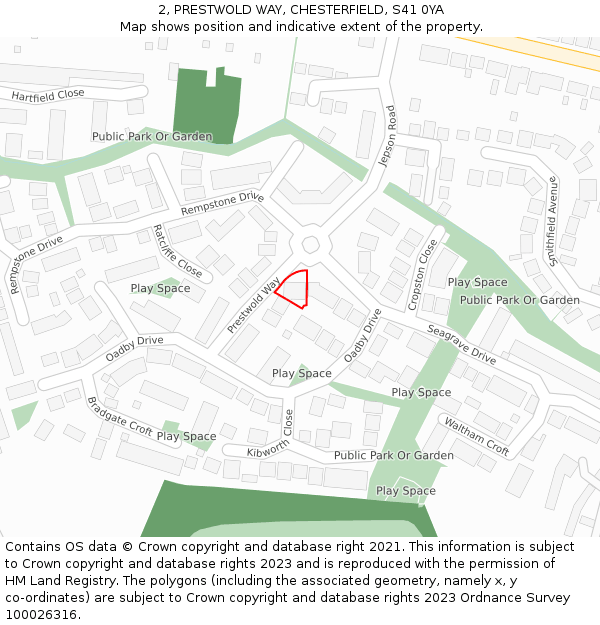 2, PRESTWOLD WAY, CHESTERFIELD, S41 0YA: Location map and indicative extent of plot