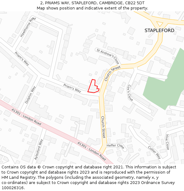 2, PRIAMS WAY, STAPLEFORD, CAMBRIDGE, CB22 5DT: Location map and indicative extent of plot