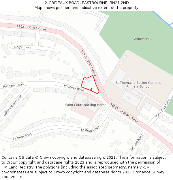 2, PRIDEAUX ROAD, EASTBOURNE, BN21 2ND: Location map and indicative extent of plot