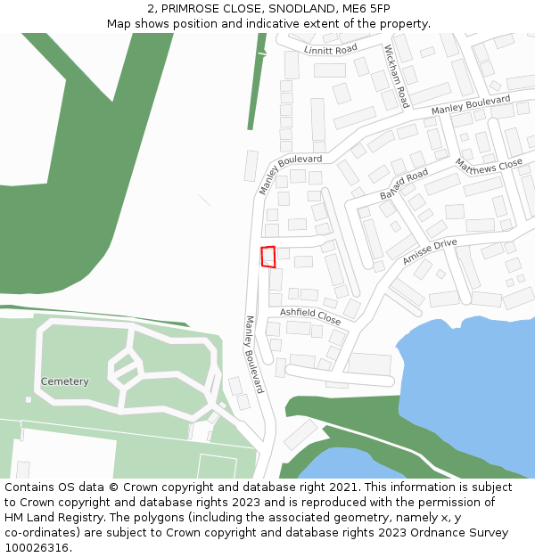 2, PRIMROSE CLOSE, SNODLAND, ME6 5FP: Location map and indicative extent of plot