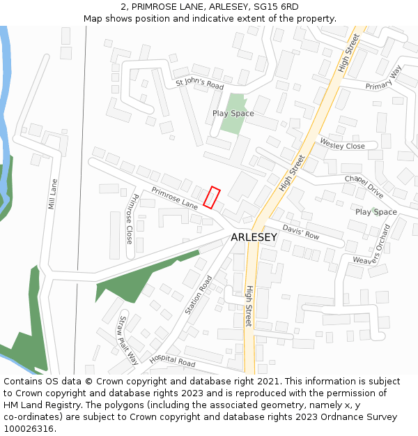 2, PRIMROSE LANE, ARLESEY, SG15 6RD: Location map and indicative extent of plot