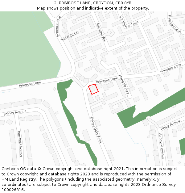 2, PRIMROSE LANE, CROYDON, CR0 8YR: Location map and indicative extent of plot
