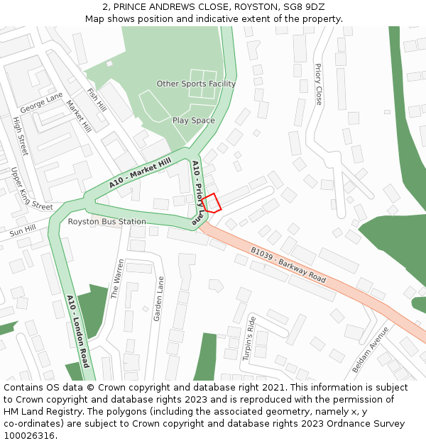 2, PRINCE ANDREWS CLOSE, ROYSTON, SG8 9DZ: Location map and indicative extent of plot