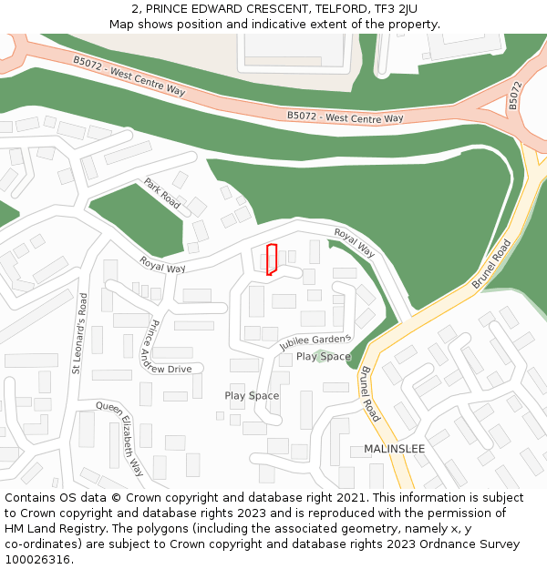 2, PRINCE EDWARD CRESCENT, TELFORD, TF3 2JU: Location map and indicative extent of plot